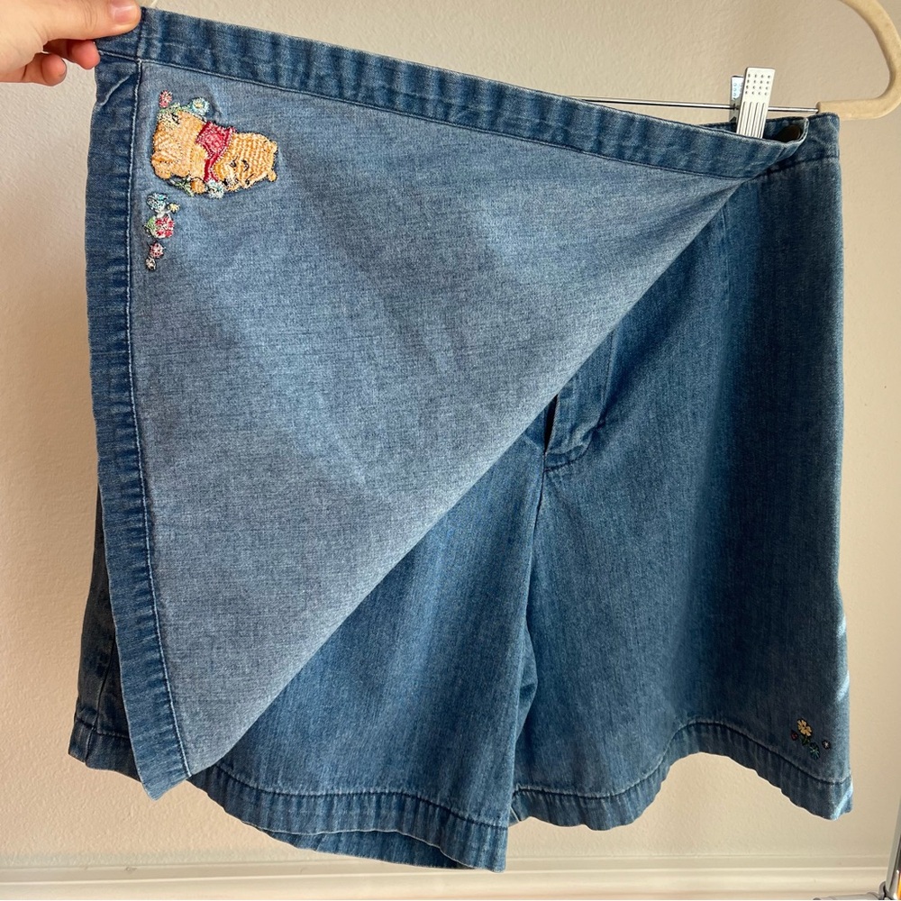 Winnie The Pooh Denim Skort Skirt Wrap Shorts Vintage Disney Store Y2K 1990s - Picture 3 of 10